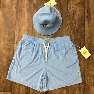 Duvin Design Terry Cotton Blend Shorts & Bucket Hat Set Men’s Size XXL Blue